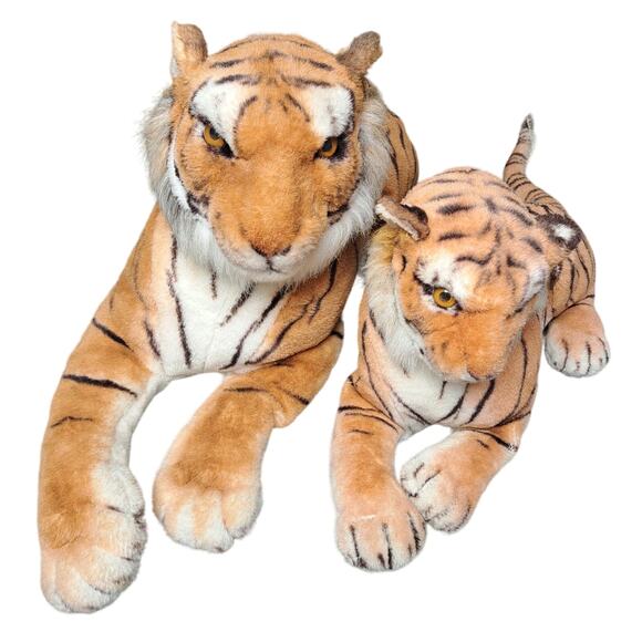 VINTAGE BEST MADE TOYS LIMITED TIGER MAMA CUB REALISTIC PLUSH 45" STUFFED ANIMAL - Picture 1 of 16
